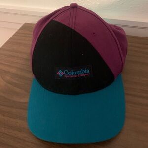 Columbia Sportswear Hat Snapback Flexfit 110 Black Purple Blue Retro Col…